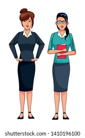 businesswomen avatar cartoon character wearing sueter and skirt vector illustration graphic design