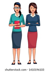 businesswomen avatar cartoon character wearing sueter and skirt vector illustration graphic design