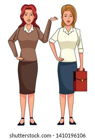 businesswomen avatar cartoon character wearing sueter and skirt vector illustration graphic design