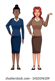 businesswomen avatar cartoon character wearing sueter and skirt vector illustration graphic design