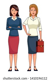 businesswomen avatar cartoon character wearing sueter and skirt vector illustration graphic design