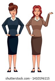 businesswomen avatar cartoon character wearing sueter and skirt vector illustration graphic design