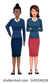 businesswomen avatar cartoon character wearing sueter and skirt vector illustration graphic design