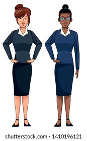 businesswomen avatar cartoon character wearing sueter and skirt vector illustration graphic design