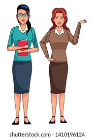 businesswomen avatar cartoon character wearing sueter and skirt vector illustration graphic design