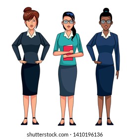 businesswomen avatar cartoon character wearing sueter and skirt vector illustration graphic design