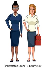 businesswomen avatar cartoon character wearing sueter and skirt vector illustration graphic design