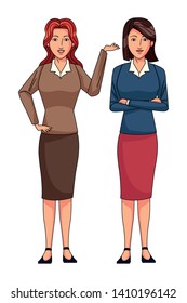 businesswomen avatar cartoon character wearing sueter and skirt vector illustration graphic design