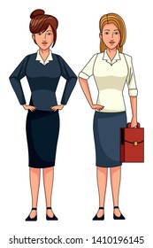 businesswomen avatar cartoon character wearing sueter and skirt vector illustration graphic design