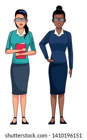 businesswomen avatar cartoon character wearing sueter and skirt vector illustration graphic design