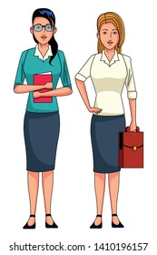 businesswomen avatar cartoon character wearing sueter and skirt vector illustration graphic design