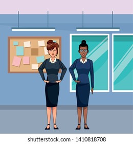 businesswomen avatar cartoon character wearing sueter and skirt indoor with a office background vector illustration graphic design