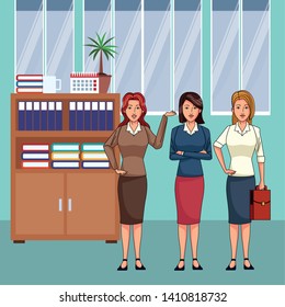 businesswomen avatar cartoon character wearing sueter and skirt indoor with a office background vector illustration graphic design