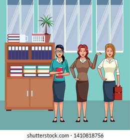 businesswomen avatar cartoon character wearing sueter and skirt indoor with a office background vector illustration graphic design