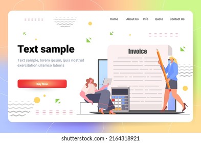 businesswomen calculating invoice accounting bookkeeper clerk women advisors auditors working together