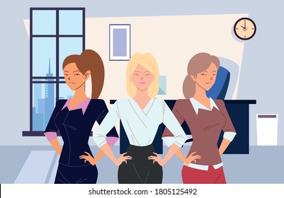 businesswomen cartoons at office design, business management and corporate theme Vector illustration