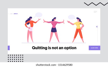 Businesswomen Disagreement Website Landing Page. Young Women Yelling on Each Other, Girl Stand Between them Prevent Fight. Employees Work Conflict Web Page Banner. Cartoon Flat Vector Illustration