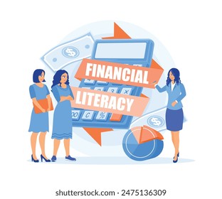 Businesswomen explain financial literacy to employees. Manage financial balance. Financial literacy concept. Flat vector illustration.