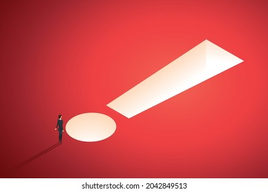 Businesswomen face exclamation mark Warning of the dangers of investing or business risks, problems, failure prevention economic bankruptcy. isometric vector illustration.