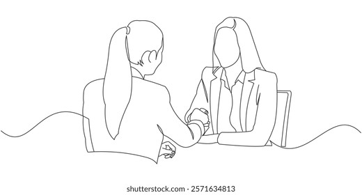 Businesswomen Handshake Line Art – Professional Collaboration Illustration