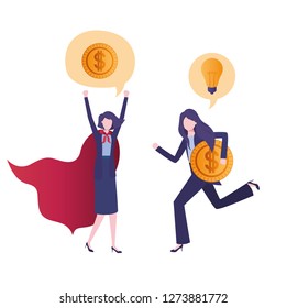 businesswomen with hero cape and speech bubble
