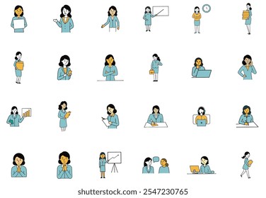 Iconos de las mujeres de negocios Diversos roles, trabajo en equipo, oficina, presentación, éxito