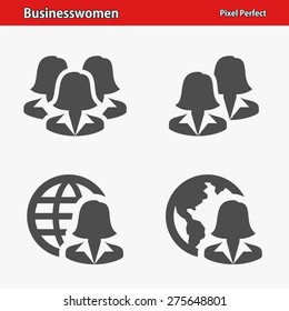 Businesswomen Icons. Professional, pixel perfect icons optimized for both large and small resolutions. EPS 8 format. Designed at 32 x 32 pixels.