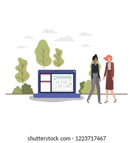 businesswomen with laptop computer avatar character