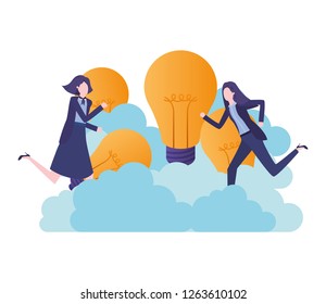 businesswomen with light bulbs avatar character