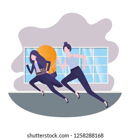 businesswomen with lightbulb in living room