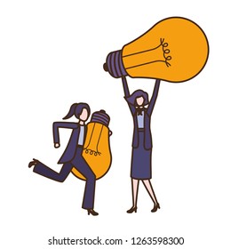 Businesswomen with lightbulbs avatar character