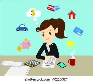 Businesswomen  Managing  account  family finances for income and expenditure