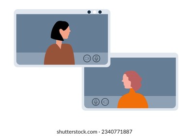 Businesswomen and men talking to communicate online on the screen