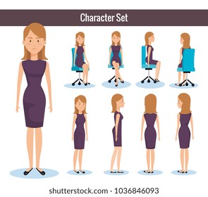 businesswomen posing on office chair and stand