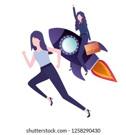 businesswomen with rocket avatar character