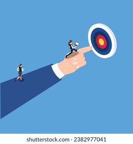 Businesswomen running Setting goal and focus on target facilitate to achieve success isometric 3d vector illustration concept