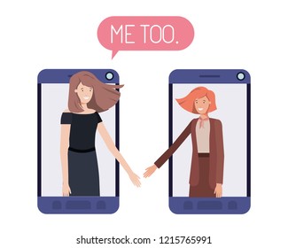 businesswomen in smartphone with speech bubble