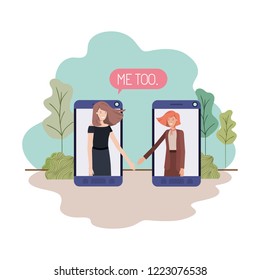 businesswomen in smartphone with speech bubble