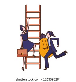 businesswomen with stair and light bulb avatar character