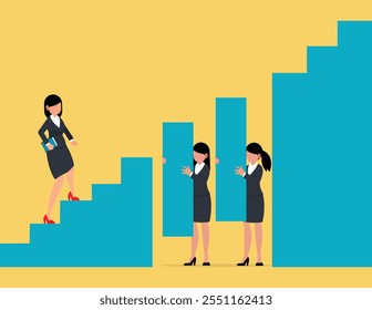 Businesswomen team Arranging block stacking as step stair to grow up. Concept business support Vector