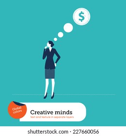 Businesswomen thinking about money. Vector illustration Eps10 file. Global colors. Text and Texture in separate layers.