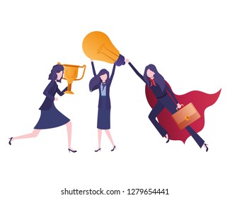 businesswomen with trophy and light bulb