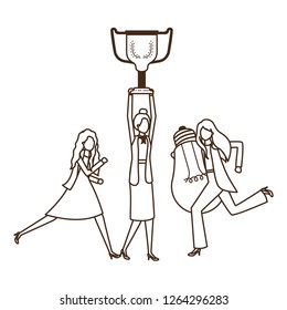 businesswomen with trophy and light bulb character