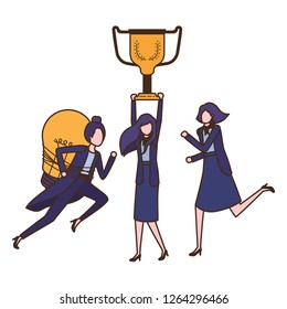 businesswomen with trophy and light bulb character