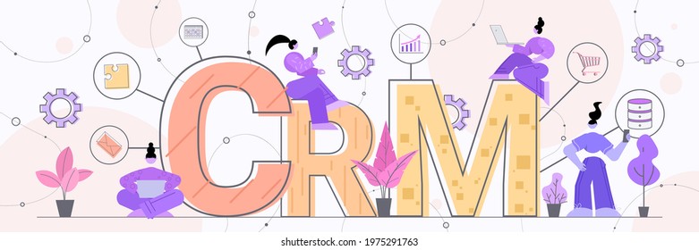 Businesswomen Using Laptops Client Support CRM Customer Relationship Management Concept Horizontal Full Length Vector Illustration