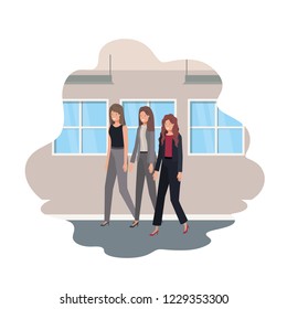 businesswomen with wall and windows avatar character