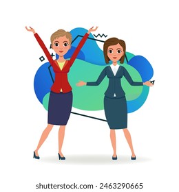 Businesswomen welcoming partners. Female cartoon characters with open and raised hands flat vector illustration. Business, greeting, partnership concept for banner, website design or landing page