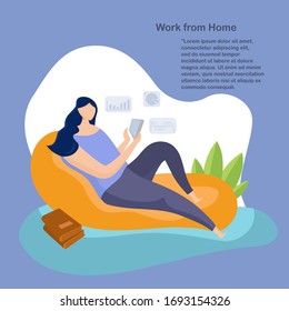 Businesswomen working from home, Flat color illustration design