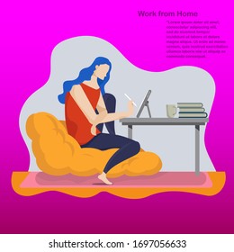 Businesswomen working from home, Flat color illustration design