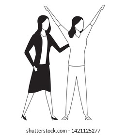 Businesswomen working with office documents in black and white isolated faceless avatar vector illustration graphic design